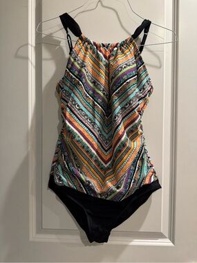 Jantzen Multicolor Paisley-Hued One-Piece with Black Trim